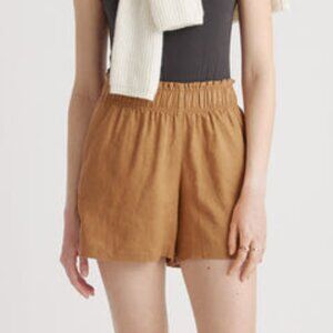 Quince Pull-On 100% European Linen High Waisted Short in Golden Brown Medium